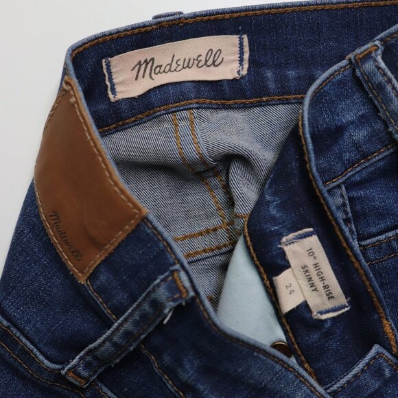 Madewell 10" High-Rise Skinny Jeans Raw Cut Hem Stretch Denim Mid Wash Blue 24 - Picture 5 of 12